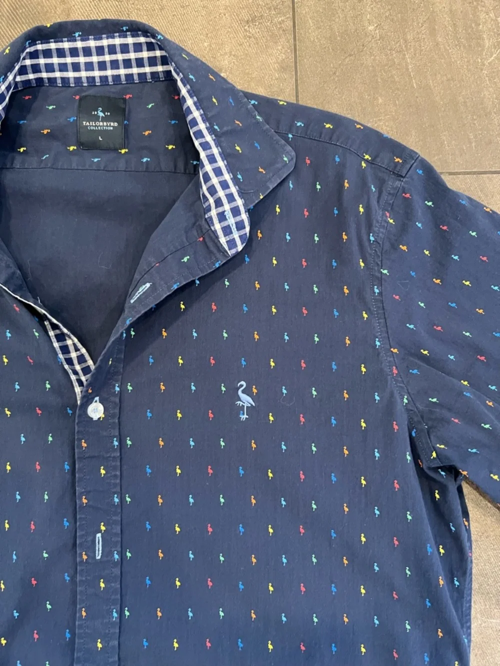 Tailorbyrd Men's Navy Micro-Print Button-Down Shirt size Large like new